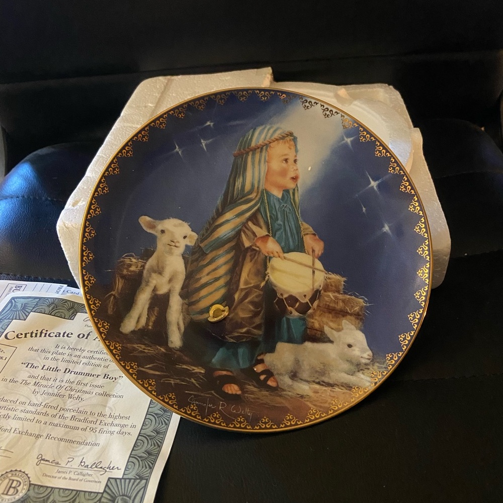 The Little Drummer Boy  Music Box Plate Bradford Exchange-Jennifer Welty box dam